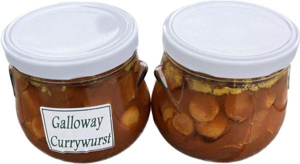 Galloway-Currywurst in pikanter Soße